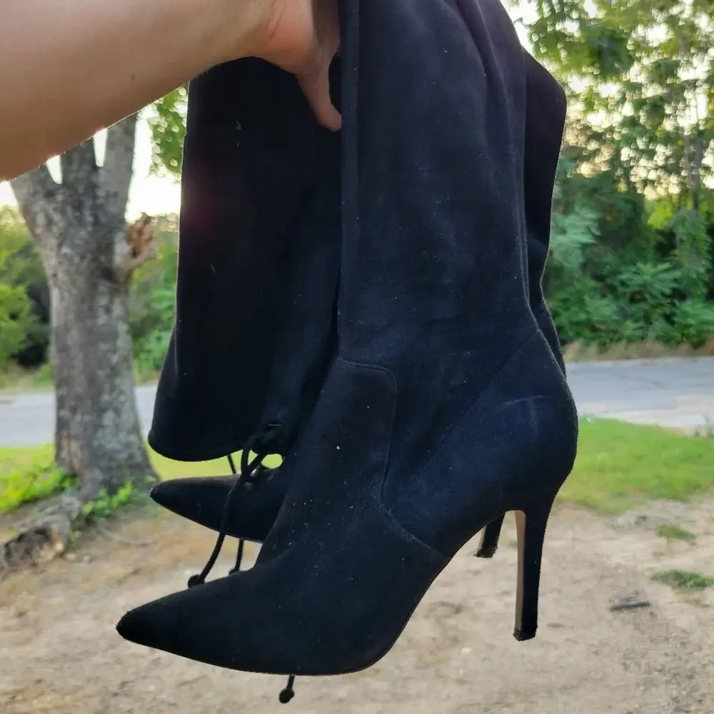 Aldo Over the Knee Thigh High‎ Boots Womens Size 7.5 Black Non Slip Band Tie Top